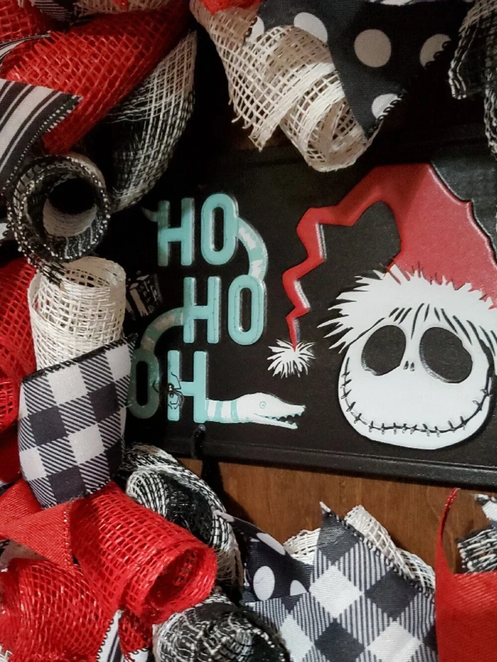 Red, Black & White Kids Holiday Bow Wreath
